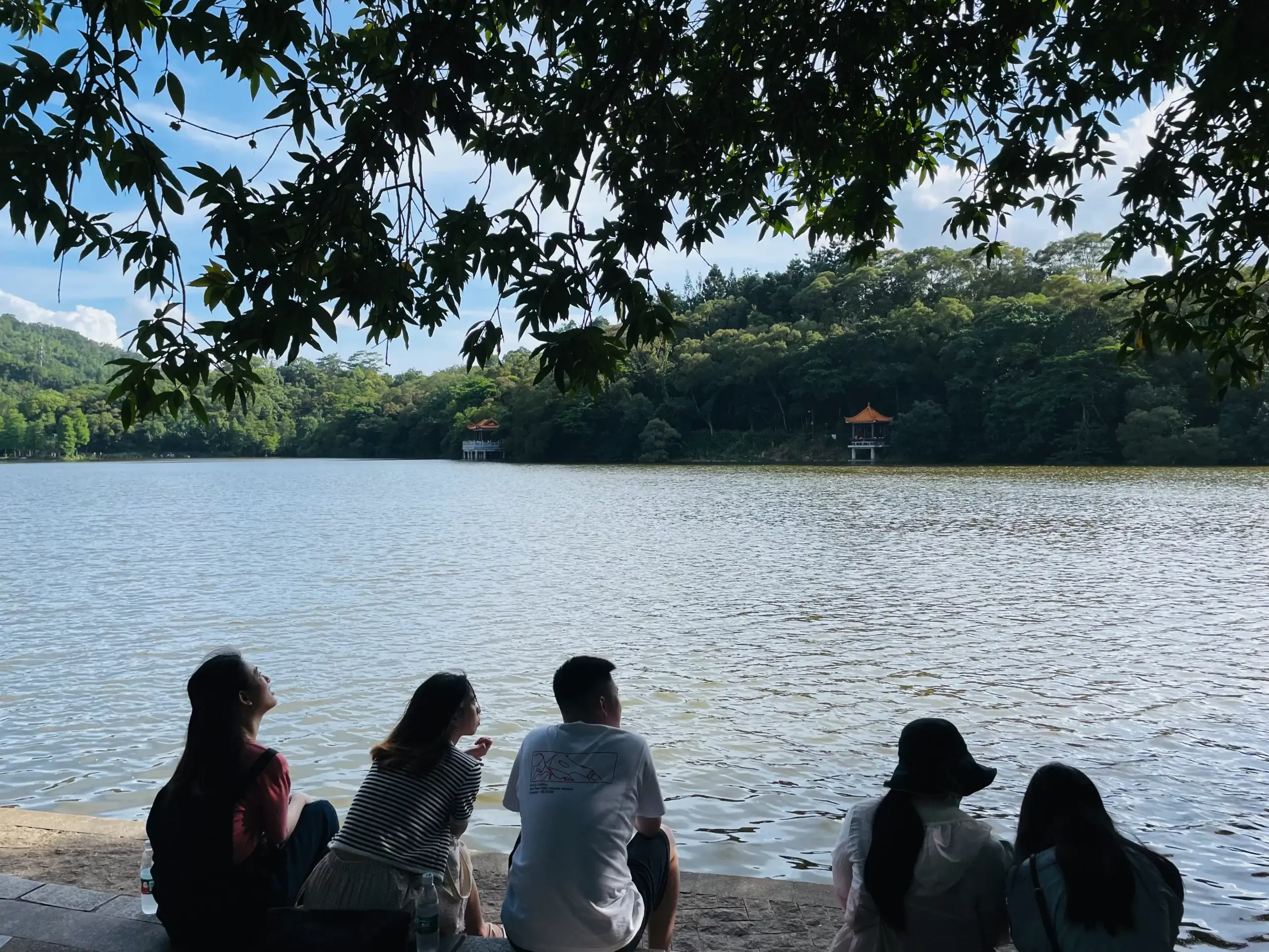 湖畔上的游客